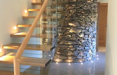 glass balustrade wooden stairs